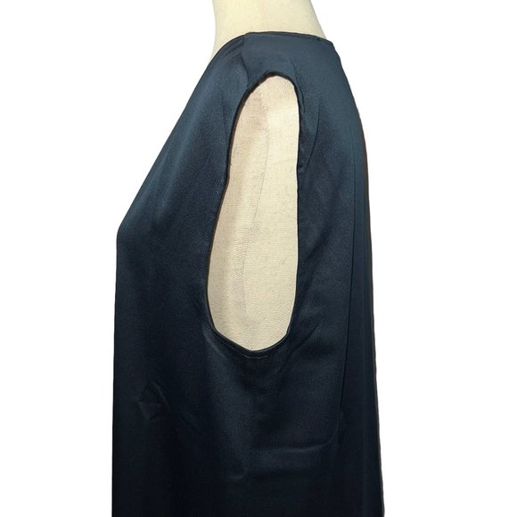 Like new H by HALSTON Navy Blue Satin-Like Sleeveless Shift Dress Size Medium - Picture 10 of 10
